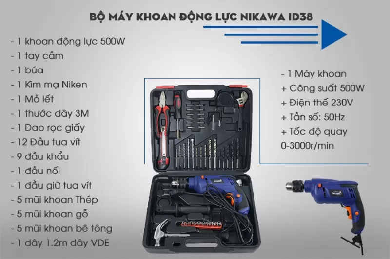 Bộ dụng cụ đa năng có khoan Nikawa ID382