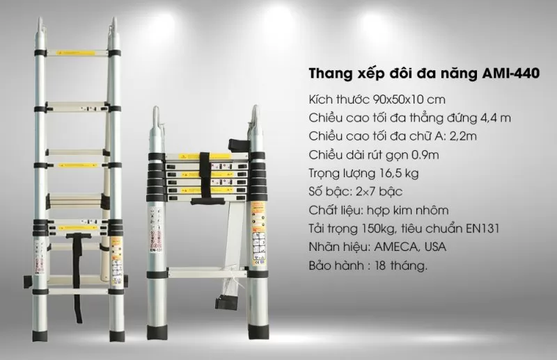 Thang nh&ocirc;m r&uacute;t gọn đ&ocirc;i Ameca AMI-4402