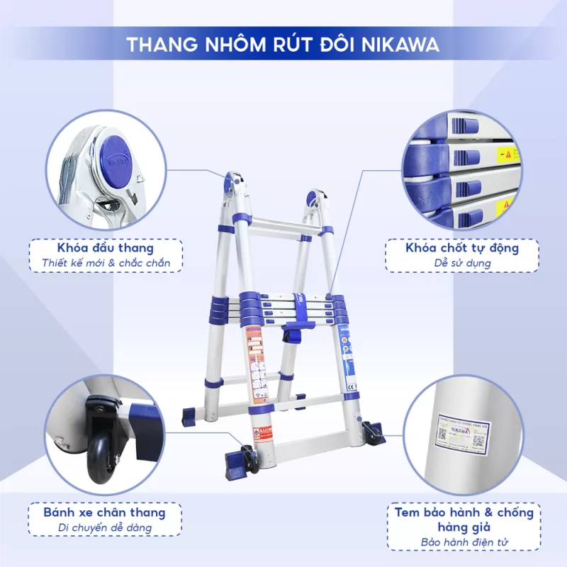 Thang nh&ocirc;m r&uacute;t gọn đ&ocirc;i Nikawa NK-38AI-Pri2