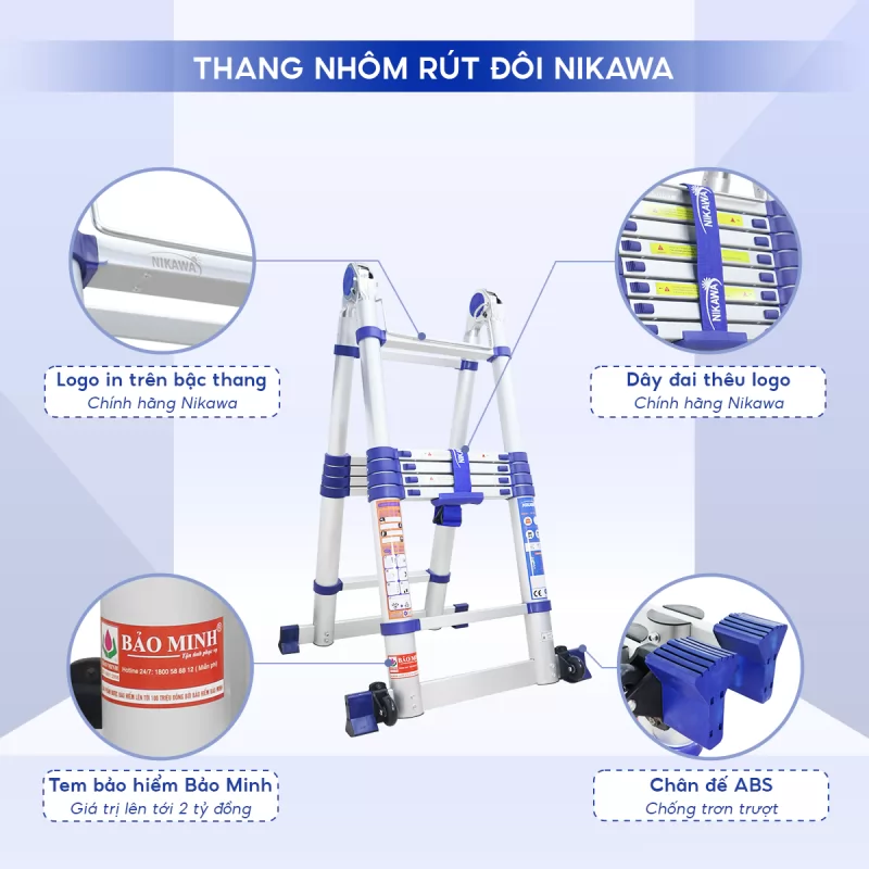 Thang nh&ocirc;m r&uacute;t gọn đ&ocirc;i Nikawa NK-56AI-Pri2