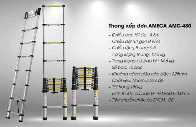 Thang nh&ocirc;m r&uacute;t gọn đơn Ameca AMC-480 2