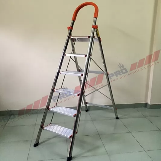 Thang ghế nhôm khung Inox Pro 6 bậc