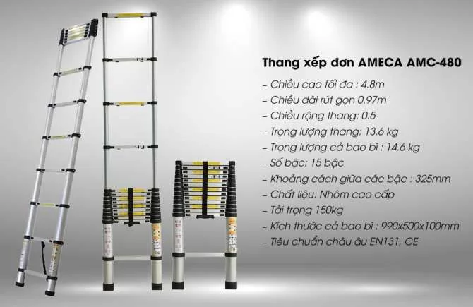 Thang nhôm rút gọn đơn Ameca AMC-480