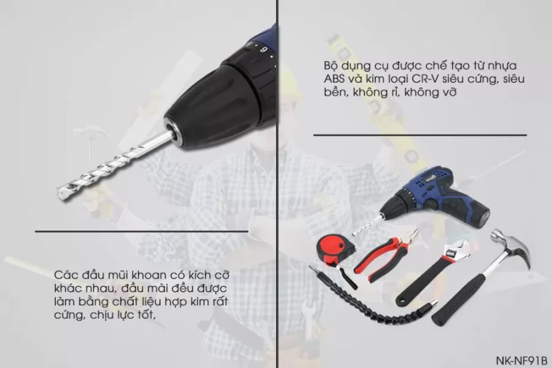 Bộ dụng cụ đa năng khoan không dây Nikawa NK-F91B
