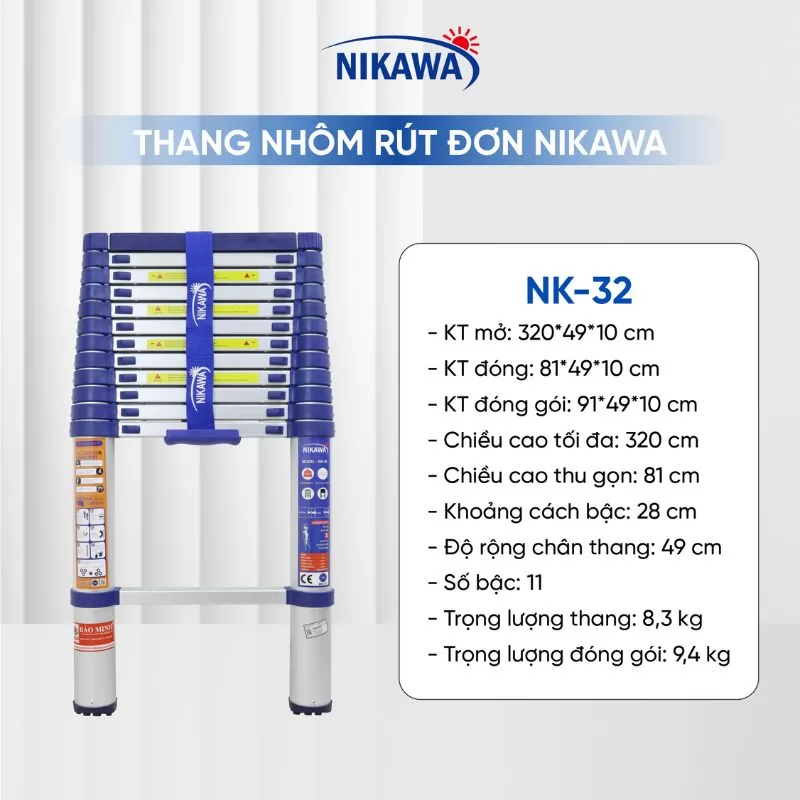 Thang nhôm rút đơn Nikawa NK-32 New