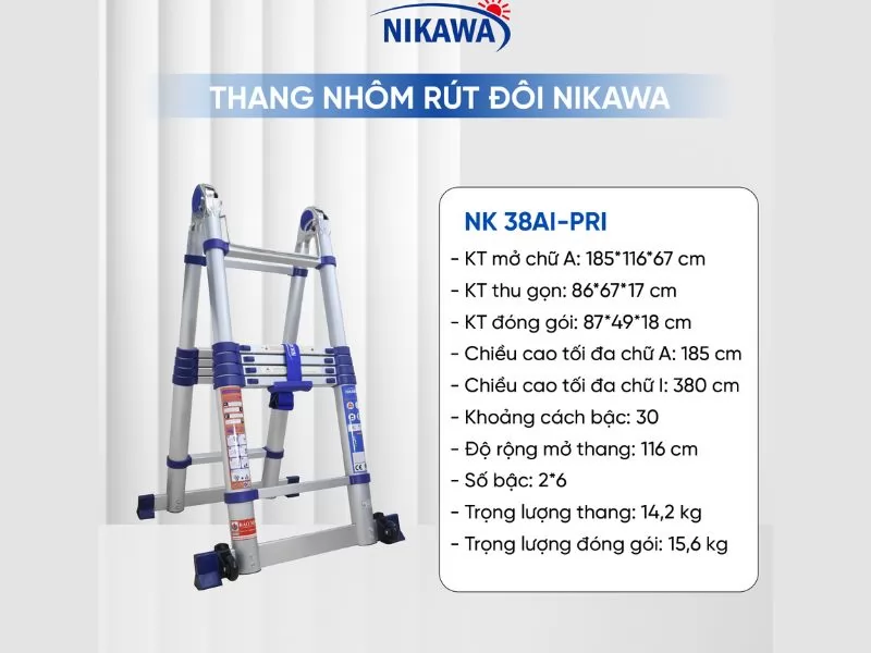 Thang nhôm rút gọn đôi Nikawa NK-38AI-Pri
